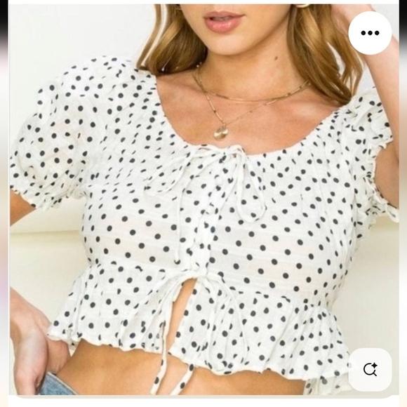 NWOT HYFVE bundle 2 Crop Top polka dots tie, puff sleeves, cotton sz L. - Picture 1 of 16